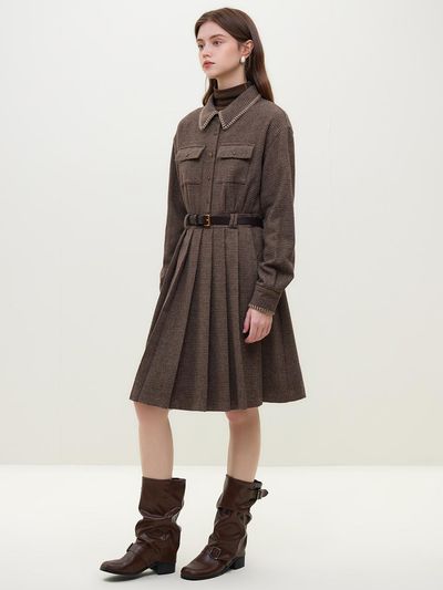 We’Dee WD_Brown plaid woolen shirt dress