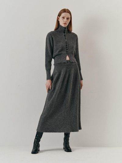 We’Dee WD_Button neck cardigan skirt set_2color