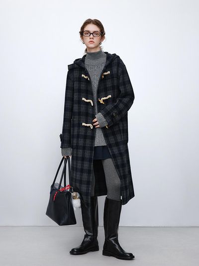 We’Dee WD_Plaid horn button woolen coat
