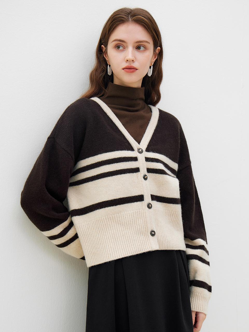 We’Dee WD_Striped v-neck cardigan_2color