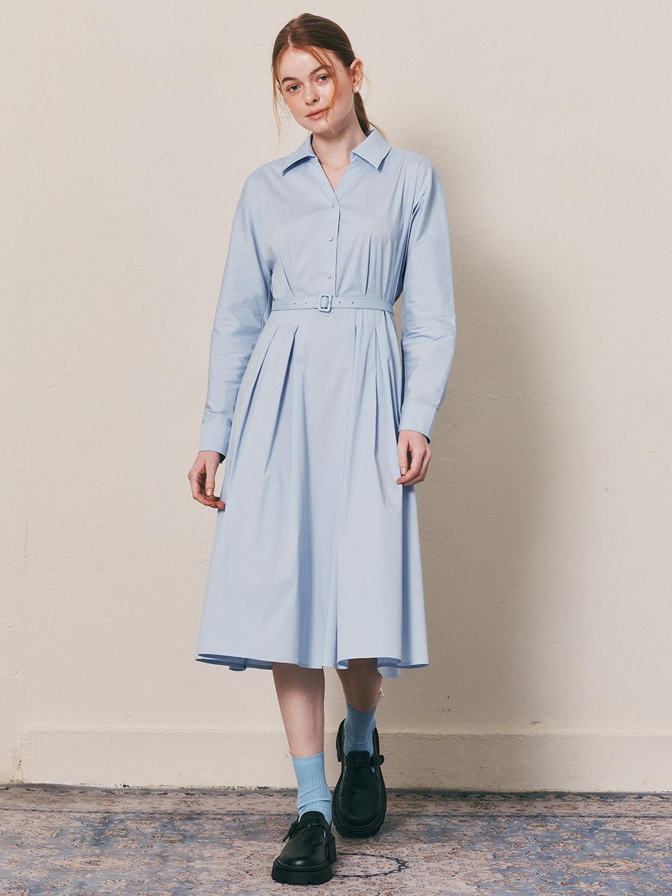 We’Dee WD_V-neck belted shirt dress_BLUE