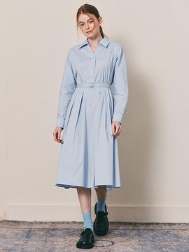 We’Dee WD_V-neck belted shirt dress_BLUE