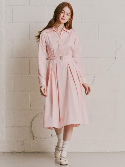 We’Dee WD_V-neck belted shirt dress_PINK