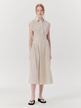 We’Dee WED_French Collar Shirts Dress - Beige