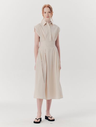 We’Dee WED_French Collar Shirts Dress - Beige