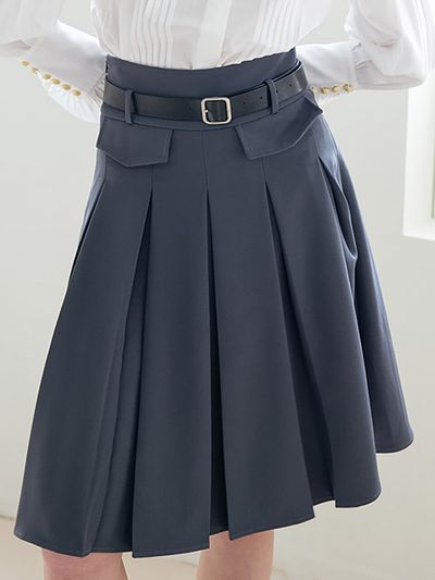 We’Dee WED_High-Waist Pleated Skirt [GRAY]