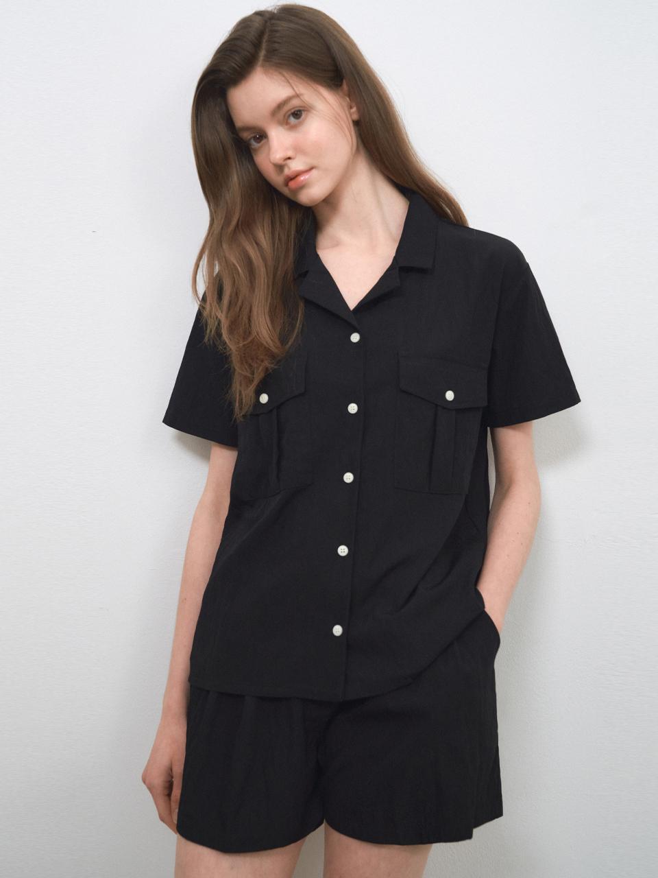 WEDNESDAYOASIS FOR WOMEN Atelier Open Collar Shirts [BLACK] (W25-TP31)