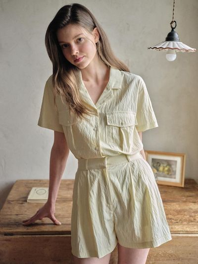 WEDNESDAYOASIS FOR WOMEN Atelier Open Collar Shirts [LIGHT BEIGE] (W25-TP31)
