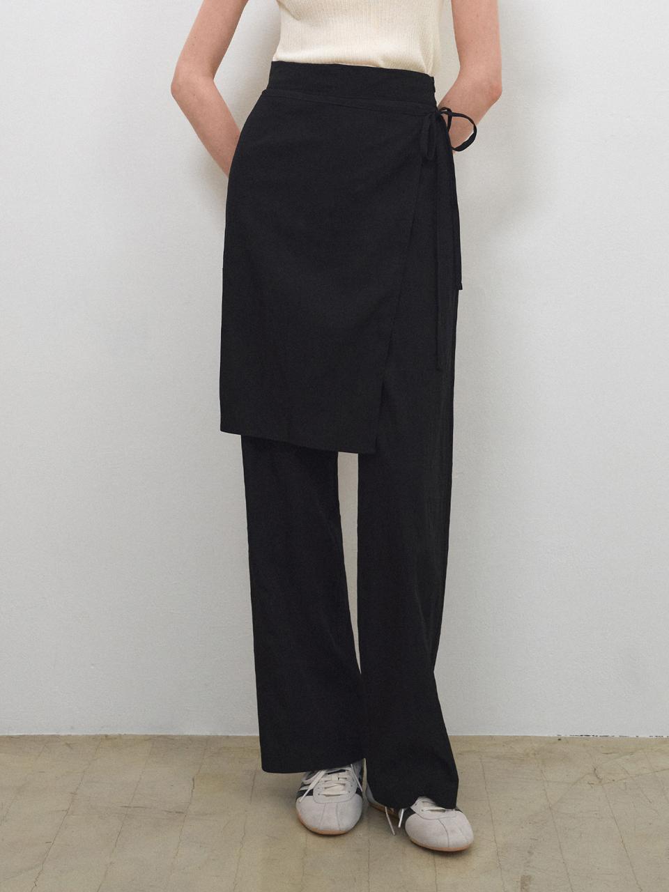 WEDNESDAYOASIS FOR WOMEN Daisy Layered Wrap Skirt Pants [BLACK] (W25-PT17)