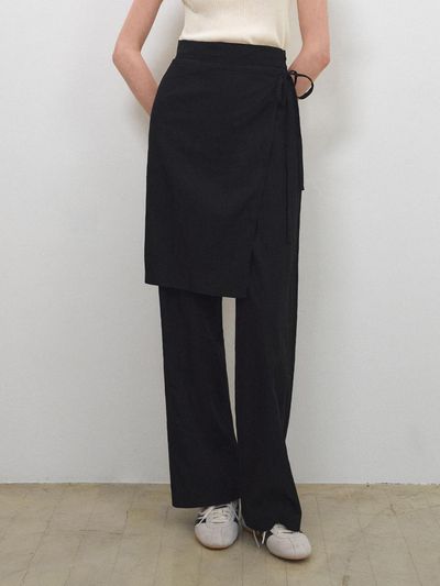 WEDNESDAYOASIS FOR WOMEN Daisy Layered Wrap Skirt Pants [BLACK] (W25-PT17)