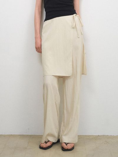 WEDNESDAYOASIS FOR WOMEN Daisy Layered Wrap Skirt Wide Pants [CREAM] (W25-PT17)