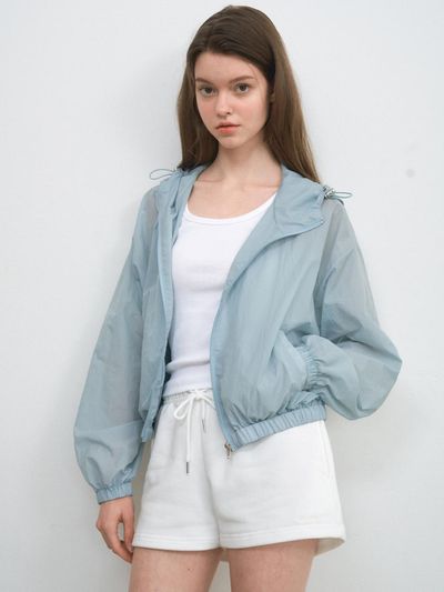 WEDNESDAYOASIS FOR WOMEN Sheer Hoodie Wind Jumper Jacket [LIGHT BLUE] (W25-OT02)