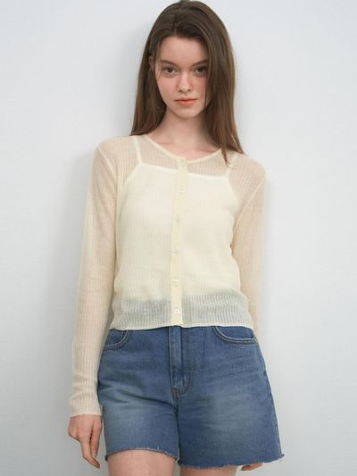 WEDNESDAYOASIS FOR WOMEN Summer See-Through Knit Cardigan [LIGHT YELLOW] (WC25-KN29)