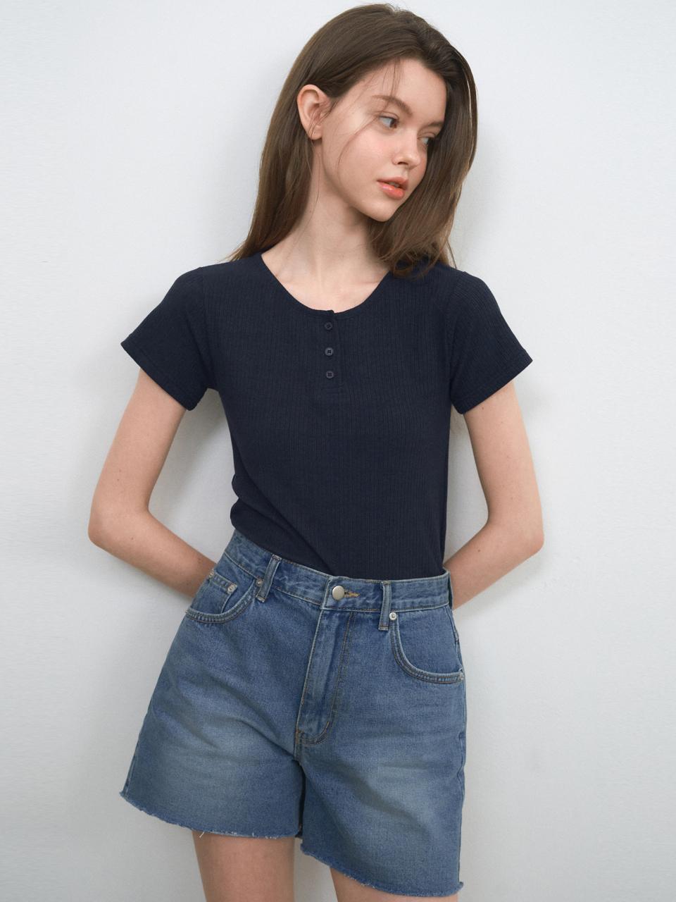 WEDNESDAYOASIS FOR WOMEN Summer Wool Henly Short Sleeve T-Shirt [NAVY] (W25-TP31)