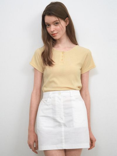 WEDNESDAYOASIS FOR WOMEN Summer Wool Henly Short Sleeve T-Shirt [YELLOW] (W25-TP31)
