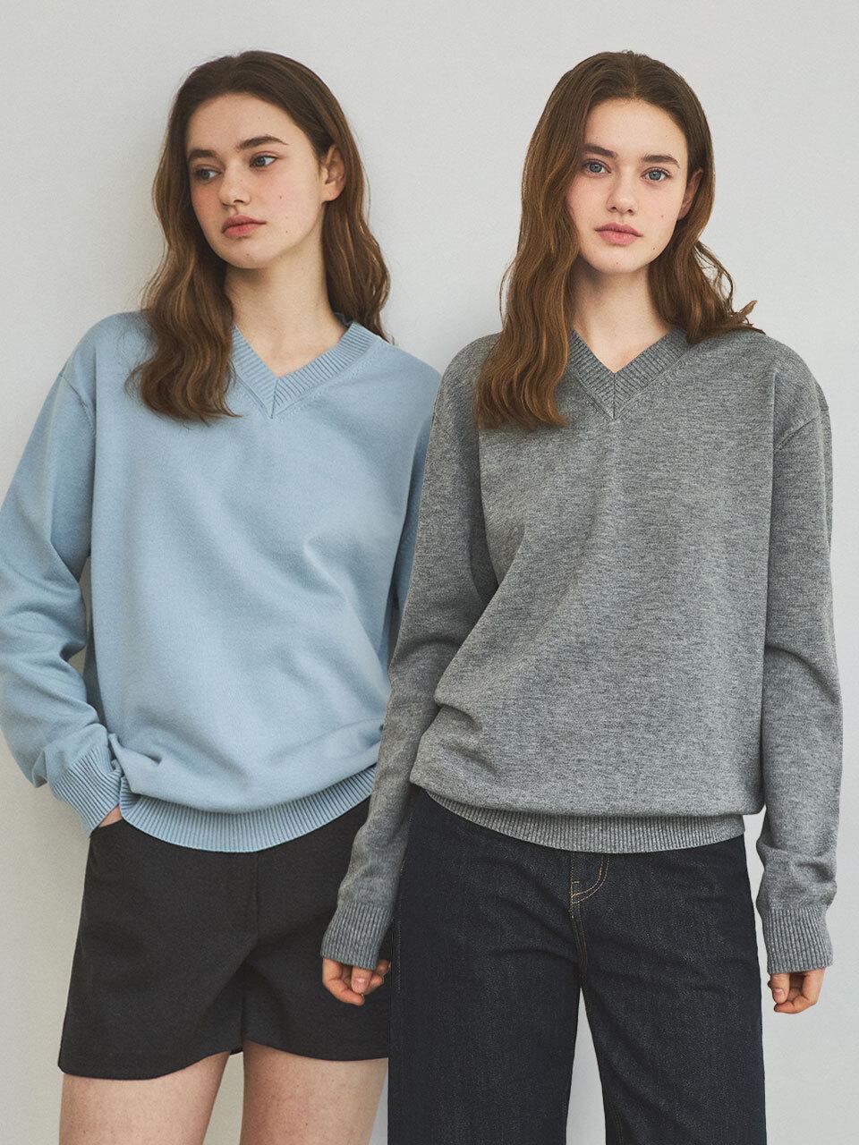WEDNESDAYOASIS FOR WOMEN Washable V-neck Flat-lock Sweater (WC25-KN01)