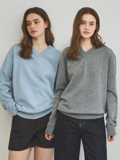 WEDNESDAYOASIS FOR WOMEN Washable V-neck Flat-lock Sweater (WC25-KN01)