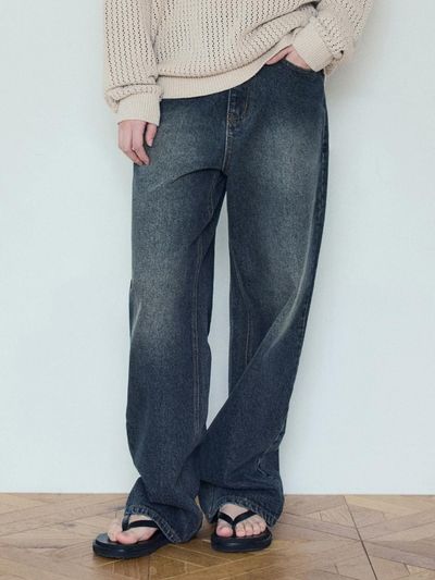 WEDNESDAYOASIS FOR WOMEN W/Brush Washed Semi-Wide Denim [Blue] (WC25-PT01)
