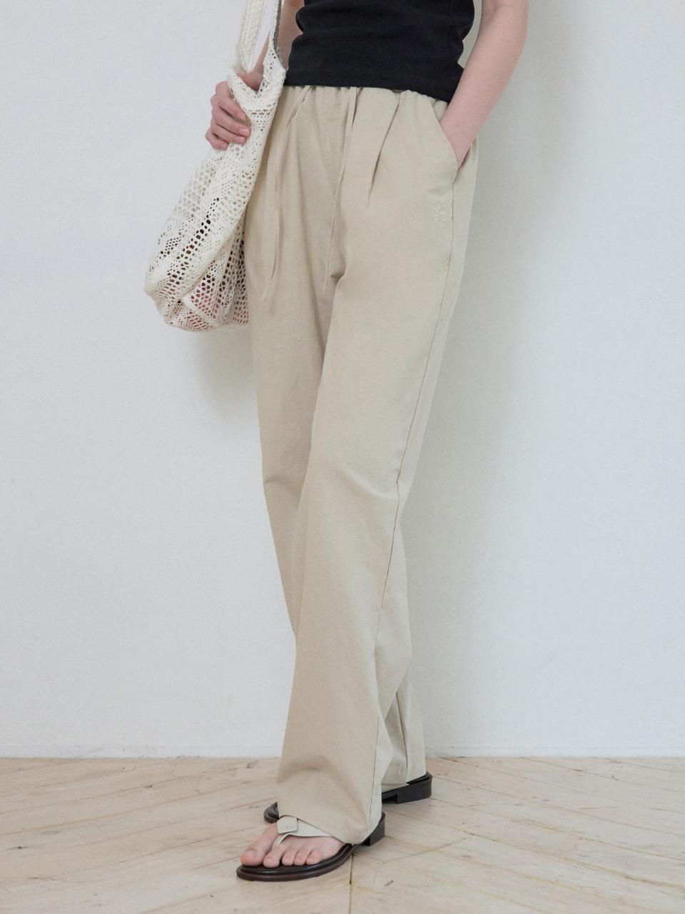 WEDNESDAYOASIS FOR WOMEN W/Linen Like Symbol Deep One-Tuck Pants [BEIGE] (W25-PT11)