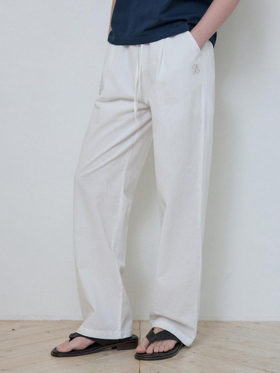 WEDNESDAYOASIS FOR WOMEN W/Linen Like Symbol Deep One-Tuck Pants [IVORY] (W25-PT11)