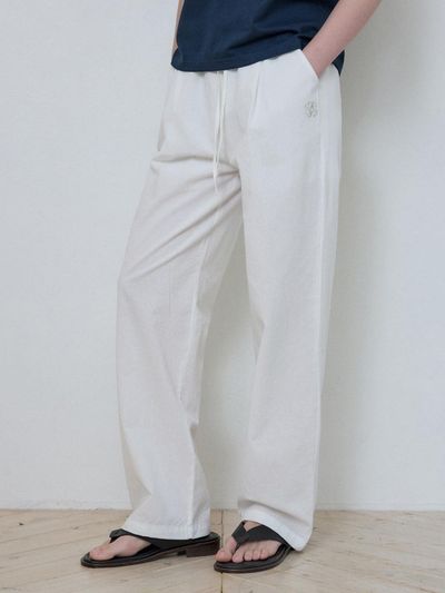 WEDNESDAYOASIS FOR WOMEN W/Linen Like Symbol Deep One-Tuck Pants [IVORY] (W25-PT11)