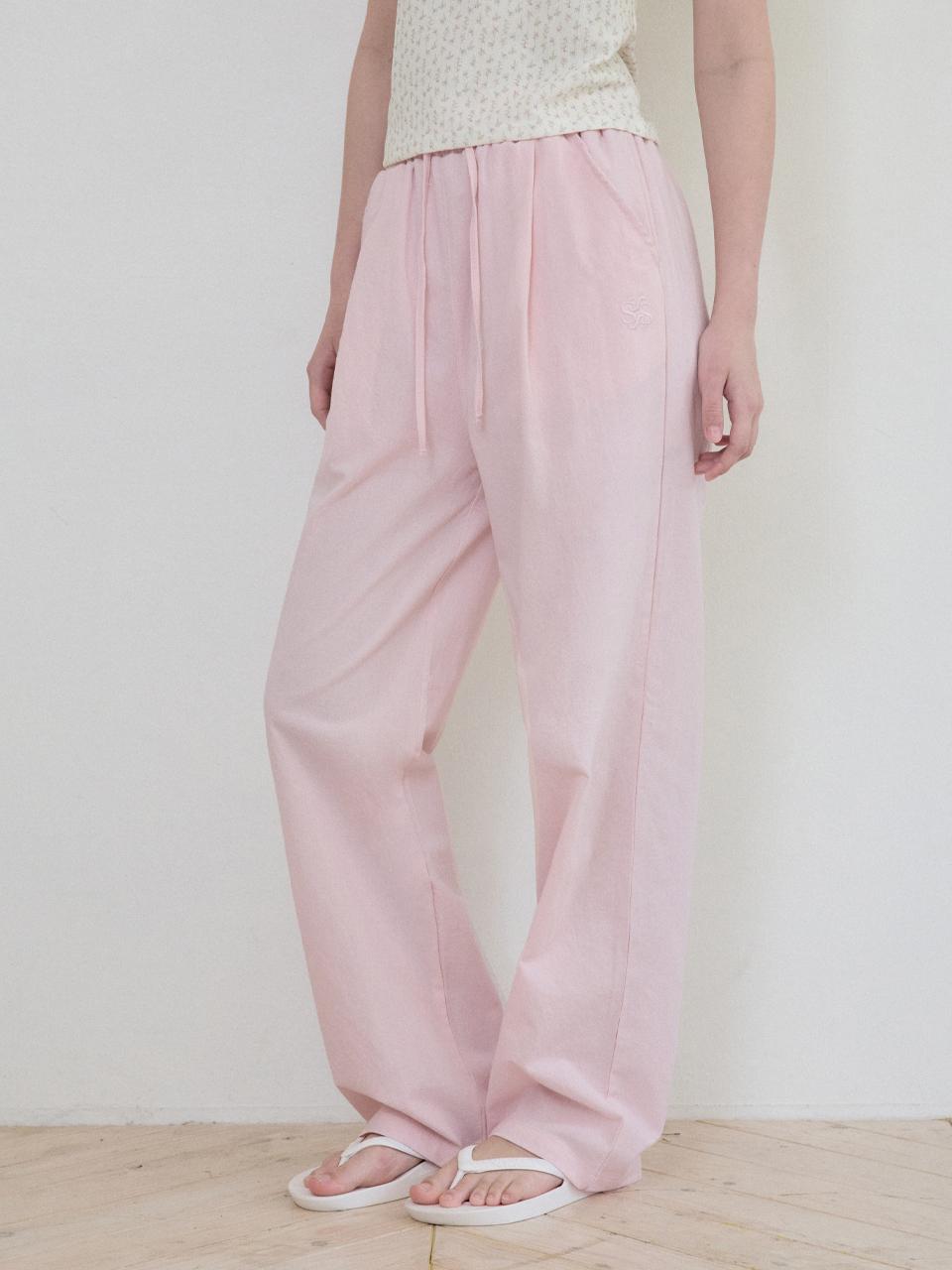 WEDNESDAYOASIS FOR WOMEN W/Linen Like Symbol Deep One-Tuck Pants [PINK] (W25-PT11)