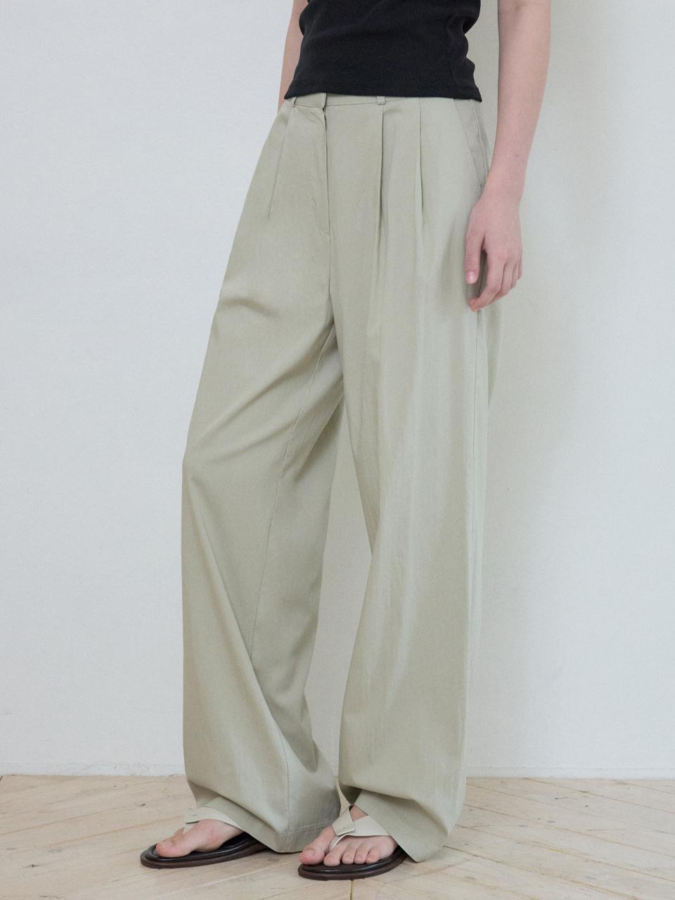 WEDNESDAYOASIS FOR WOMEN W/Muse Two Tuck Semi-Wide Pants [LIGHT BEIGE] (W25-PT04)