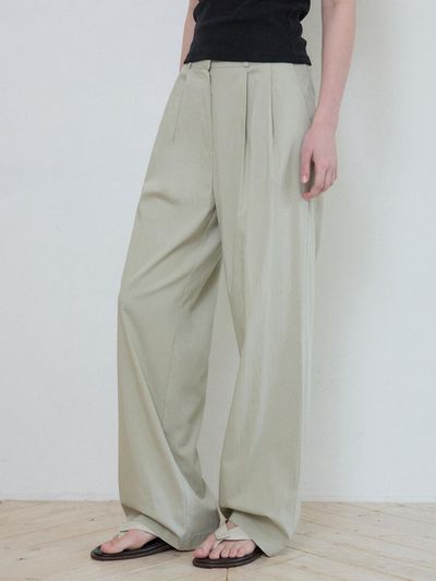 WEDNESDAYOASIS FOR WOMEN W/Muse Two Tuck Semi-Wide Pants [LIGHT BEIGE] (W25-PT04)