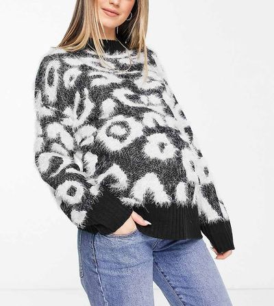 Wednesday's Girl Maternity Wednesday's Girl Maternity high neck relaxed sweater in leopard print-Multi