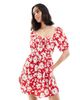 Wednesday's Girl Wednesday's Girl bold floral puff sleeve mini dress in red - 1