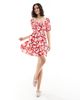Wednesday's Girl Wednesday's Girl bold floral puff sleeve mini dress in red - 2