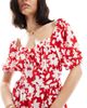 Wednesday's Girl Wednesday's Girl bold floral puff sleeve mini dress in red - 4