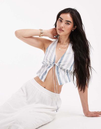 Wednesday's Girl Wednesday's Girl bold stripe halter top in blue