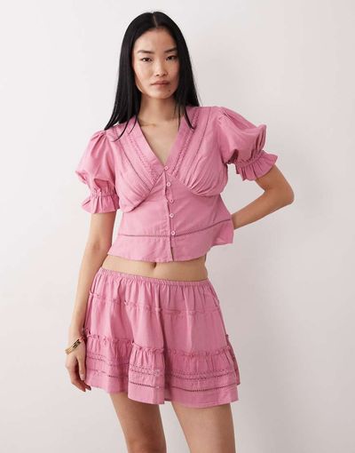 Wednesday's Girl Wednesday's Girl broderie tiered mini skirt in dusty pink - part of a set