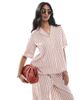 Wednesday's Girl Wednesday's Girl button through linen boxy striped shirt in tan - part of a set-Brown - 1