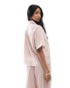 Wednesday's Girl Wednesday's Girl button through linen boxy striped shirt in tan - part of a set-Brown - 3