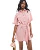Wednesday's Girl Wednesday's Girl button through mini shirt dress in dusty pink - 1