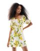 Wednesday's Girl Wednesday's Girl citrus print puff sleeve mini dress in yellow-Multi - 1