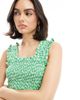 Wednesday's Girl Wednesday's Girl ditsy floral shirred bust mini dress in green - 4