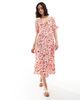 Wednesday's Girl Wednesday's Girl ditsy print milkmaid puff sleeve midi dress in red and cream - 1