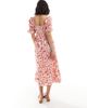 Wednesday's Girl Wednesday's Girl ditsy print milkmaid puff sleeve midi dress in red and cream - 3