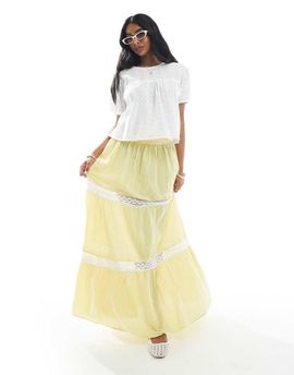 Wednesday's Girl Wednesday's Girl gingham lace inserts skirt in yellow