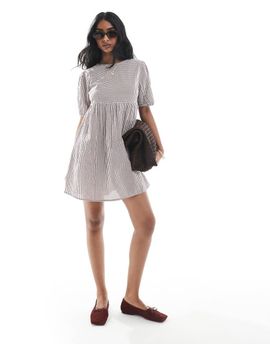 Wednesday's Girl Wednesday's Girl gingham smocked mini dress in brown-Yellow