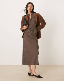 Wednesday's Girl Wednesday's Girl midaxi skirt in brown polka dots-Multi