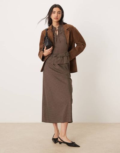 Wednesday's Girl Wednesday's Girl midaxi skirt in brown polka dots-Multi