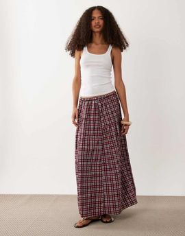 Wednesday's Girl Wednesday's Girl midaxi skirt in burgundy gingham-Red