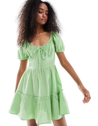 Wednesday's Girl Wednesday's Girl milkmaid linen blend dress in green