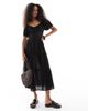 Wednesday's Girl Wednesday's Girl milkmaid tiered linen blend midi dress in black - 1