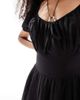 Wednesday's Girl Wednesday's Girl milkmaid tiered linen blend midi dress in black - 2