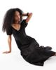 Wednesday's Girl Wednesday's Girl milkmaid tiered linen blend midi dress in black - 4